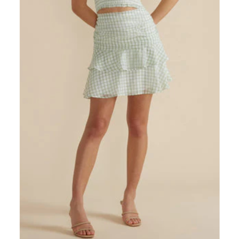MINKPINK Oxley Mini Skirt Sage Green White NEW Size Small